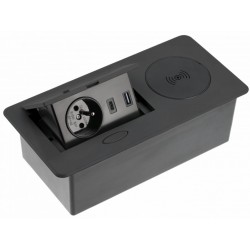 Przedłużacz biurkowy wpuszczany AVARO PLUS czarny (USB, indukcja)
